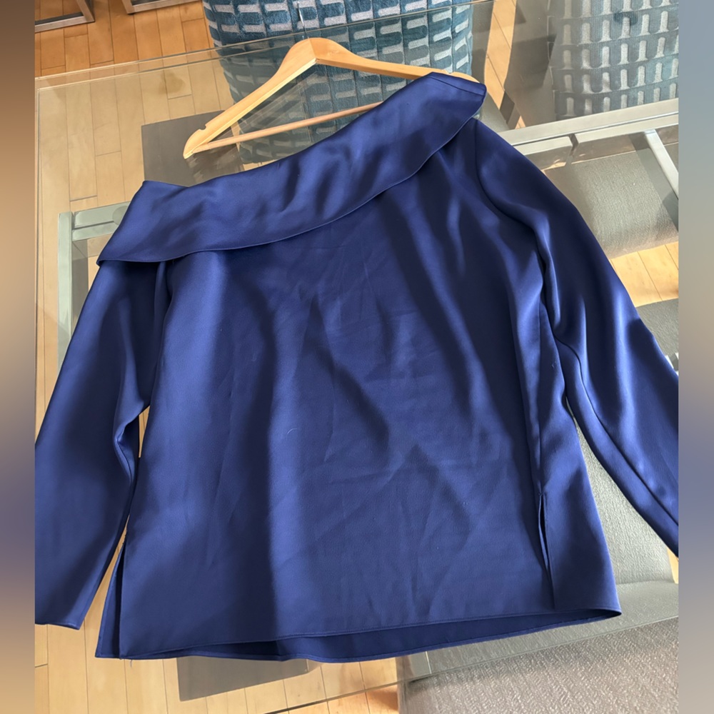 Club Monaco Asymmetrical Long-sleeve Blouse - Royal Blue- Size 12
